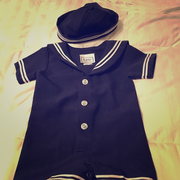Other - Blue Sailor romper with hat
